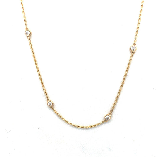 Designer ASHI 14K Yellow Gold .25 1/4 TCW Round Diamond Station Chain Necklace