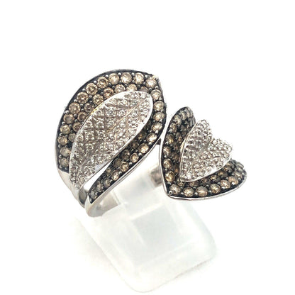 14K White Gold Chocolate Vanilla Diamond Bypass Anniversary Cocktail Ring