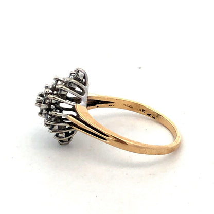 Designer 14K Yellow Gold Round Diamond Cluster Oval Dome Cocktail Ring