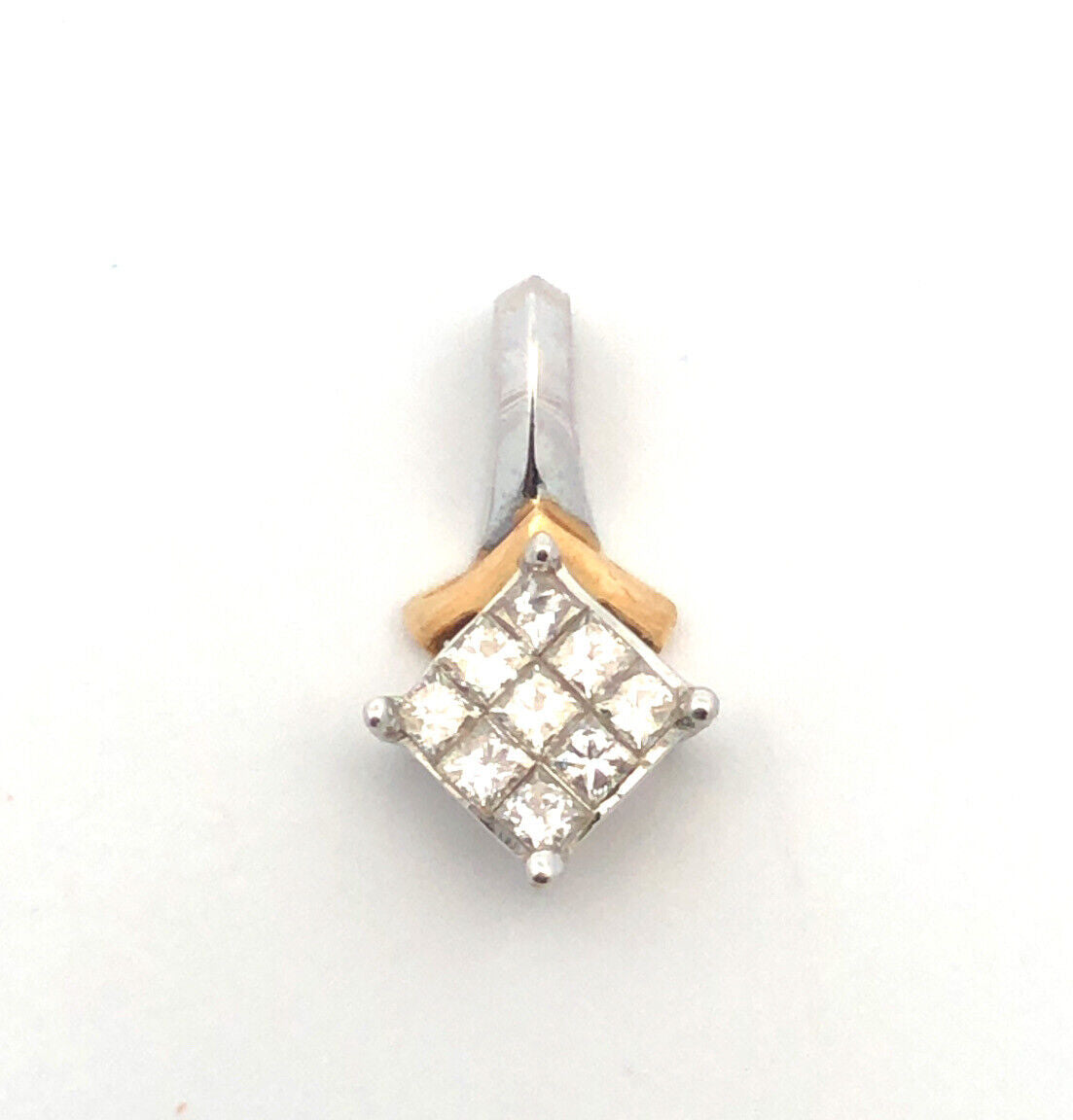 Designer Two Tone 14K White & Yellow Gold 0.25ct Princess Cut Diamonds Pendant