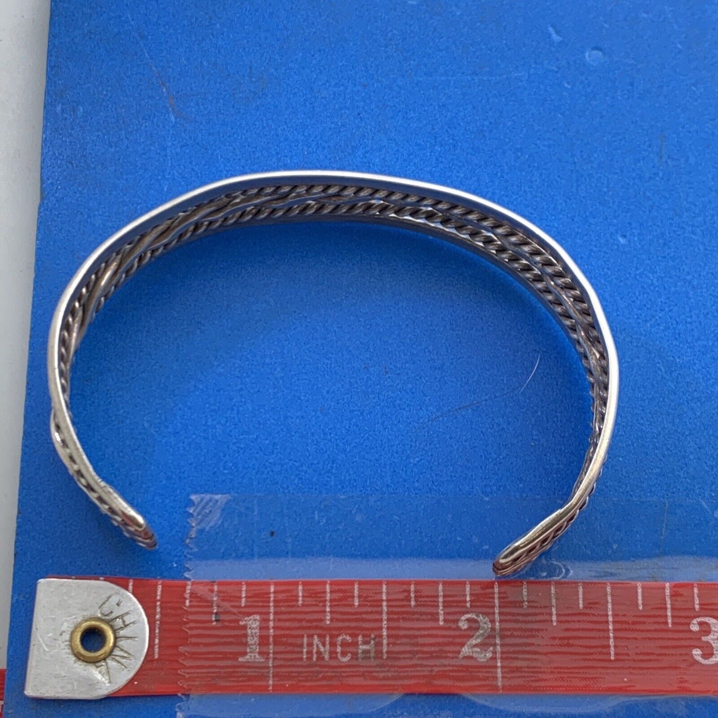 Vintage 925 Sterling Silver Ribbed Braided Rope Open Cuff Bracelet