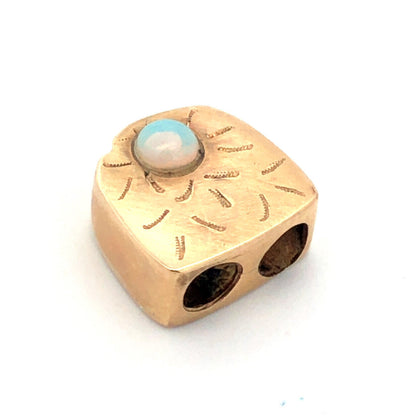 Vintage 10K Yellow Gold Round Opal Cabochon Slide Bracelet Charm