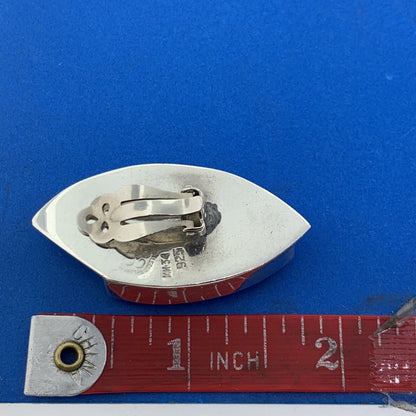 Mid Century Taxco Los Ballesteros Sterling Silver Onyx Modernist Clip Earrings