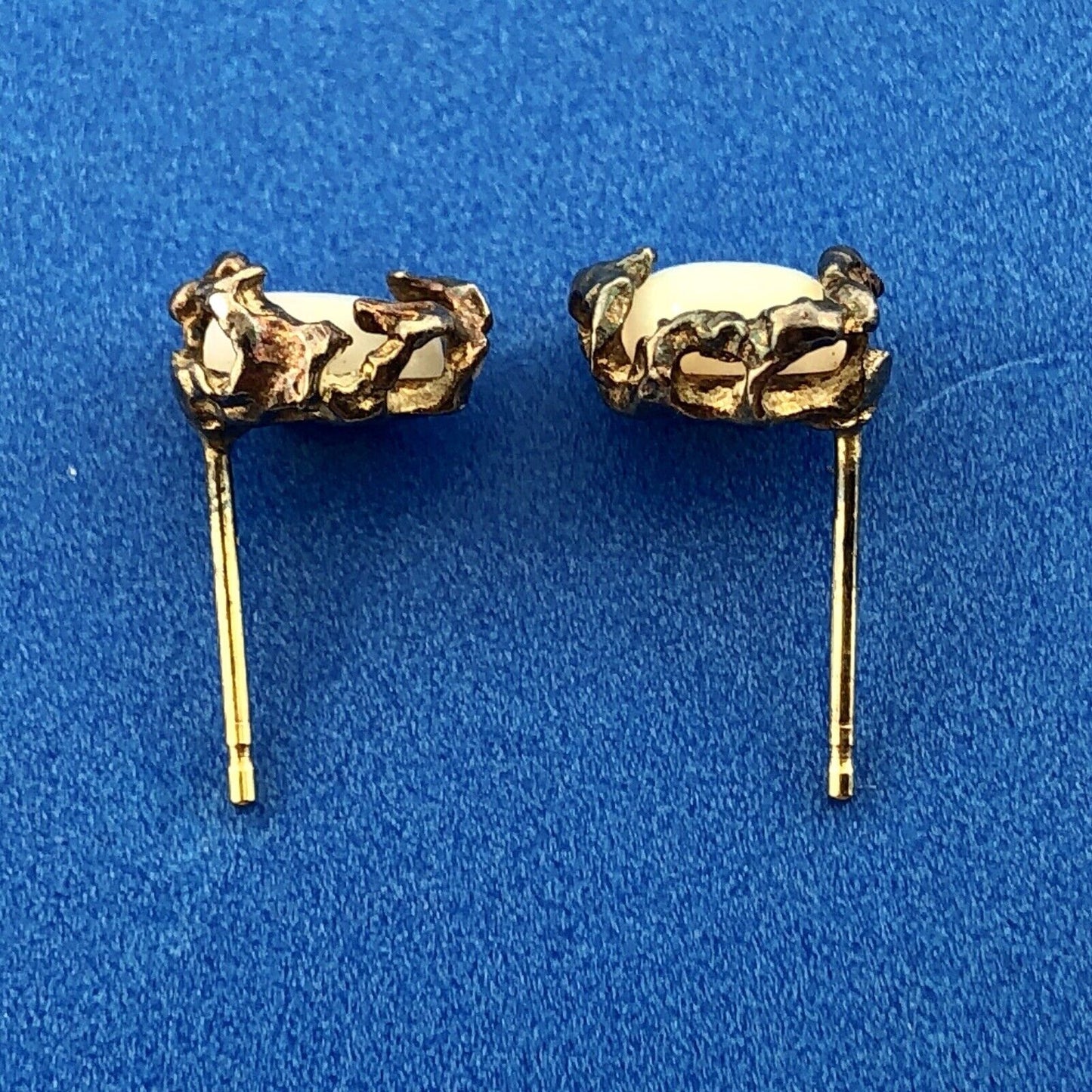 Native American Artisan Sterling Silver 14K Gold Opal Free Form Stud Earrings