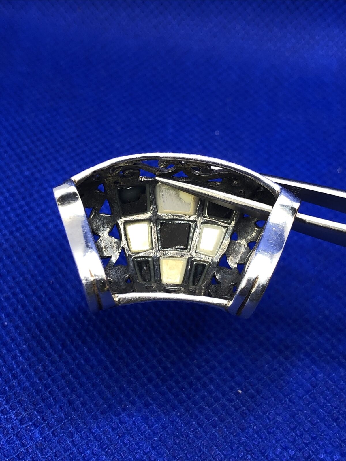 SX Black Onyx & Mother of Pearl Inlay 925 Sterling Silver Statement Pendant