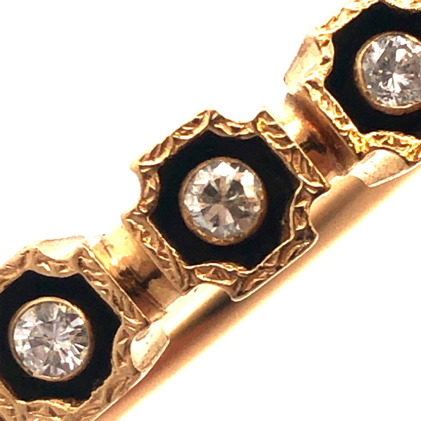 Stunning Designer 1930s Etruscan 14k Yellow Gold Diamond Bangle Bracelet