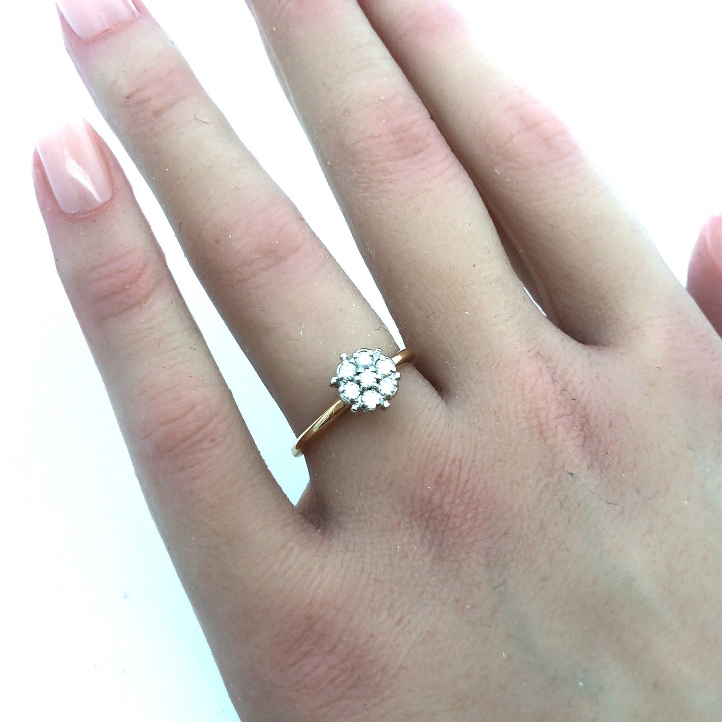 14K Yellow Gold Diamond Cluster Empire Style Engagement Bridal Cocktail Ring