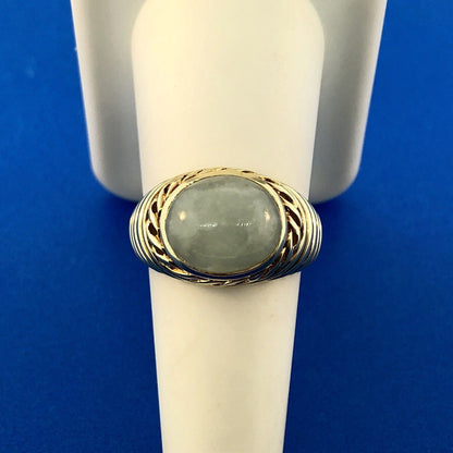 Designer PDV 14K Yellow Gold Oval Jade Jadeite Modernist Ribbed Dome Ring