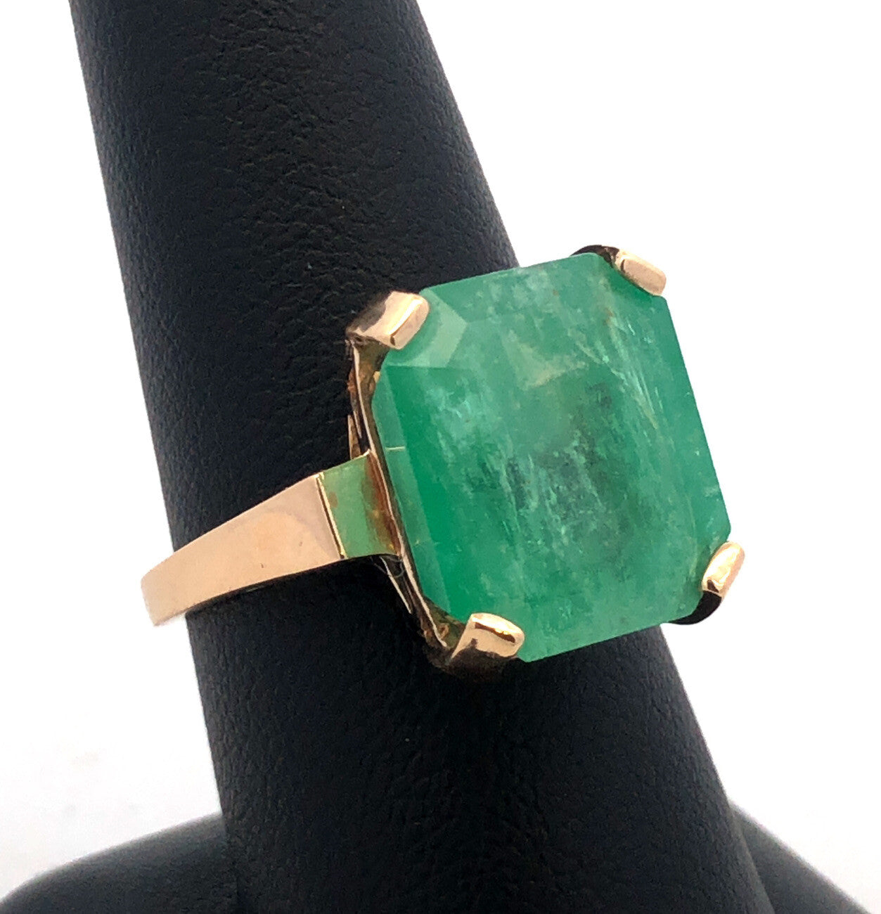 Estate Designer 14K Yellow Gold Emerald Cut Emerald Statement Solitaire Ring