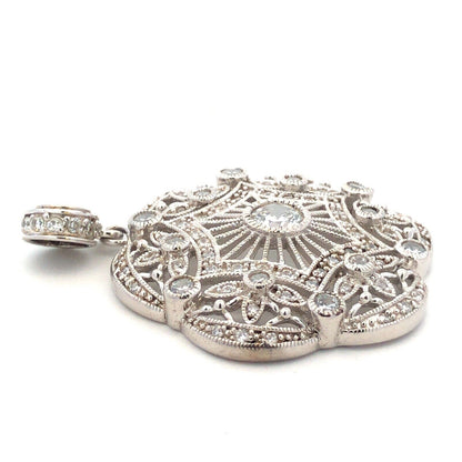 Joseph Esposito ESPO 925 Sterling Silver CZ Lacey Filigree Diamonique Pendant
