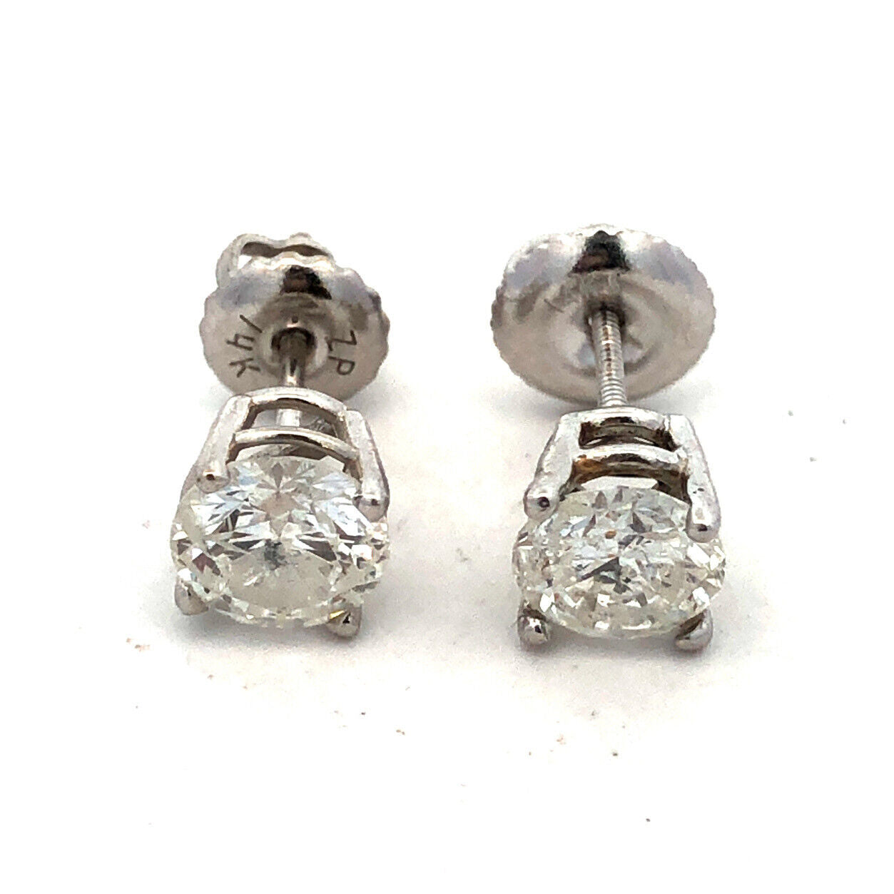 Designer S 14K White Gold Round Diamond Solitaire Screw Back Stud Earrings