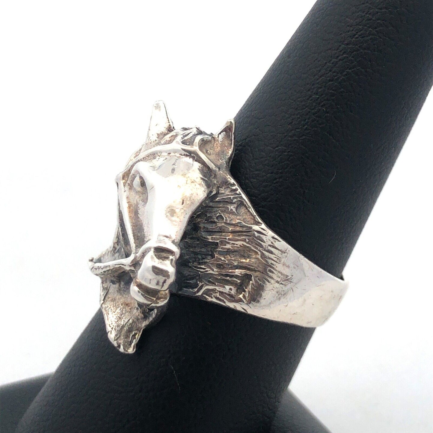 Retro 925 Sterling Silver Horse Head Bridle Western Style Statement Chunky Ring