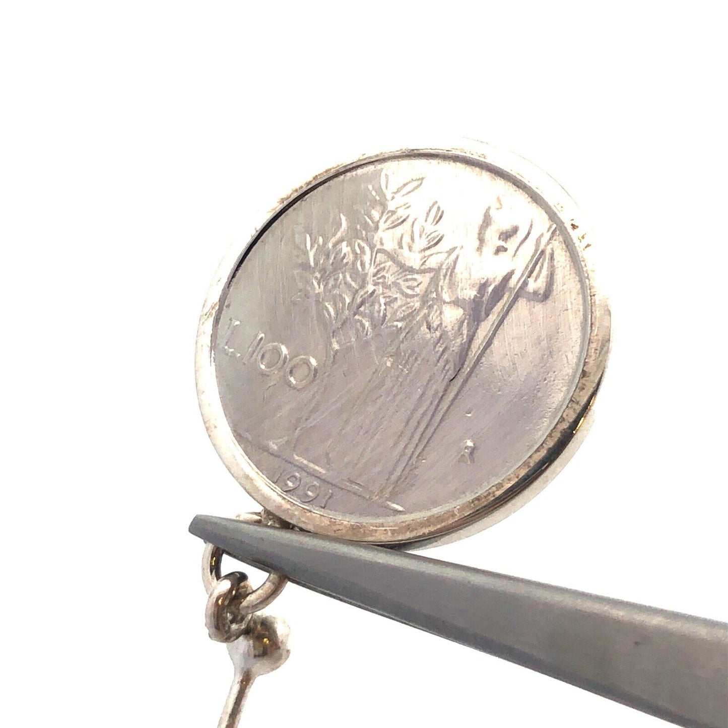 Designer Milor Italy 925 Sterling Silver Italian Lire Coin Stud Dangle Earrings