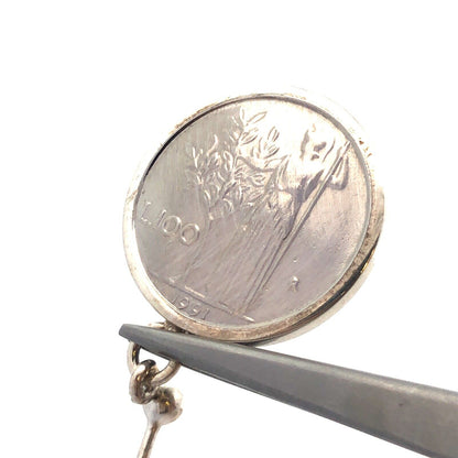 Designer Milor Italy 925 Sterling Silver Italian Lire Coin Stud Dangle Earrings
