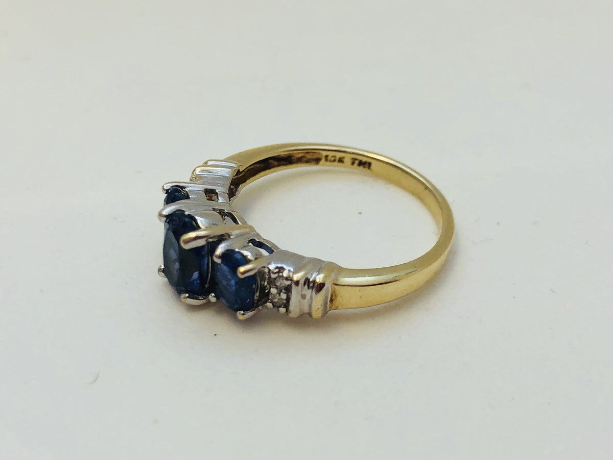 Designer JML 10K Yellow Gold Oval Tanzanite Trio Diamond Engagement Promise Ring