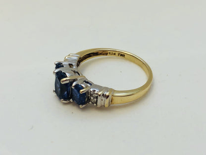Designer JML 10K Yellow Gold Oval Tanzanite Trio Diamond Engagement Promise Ring