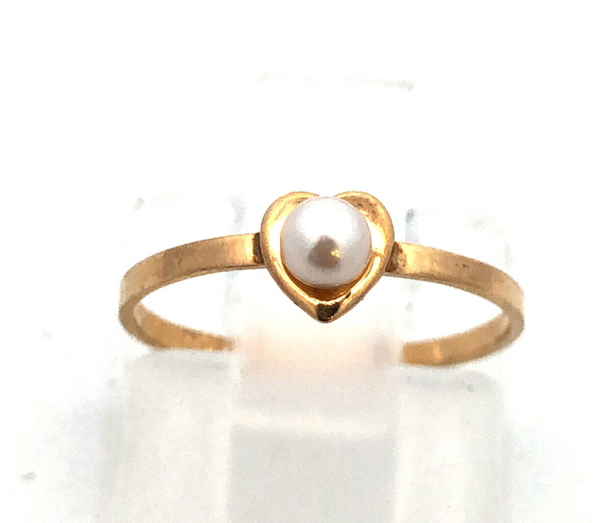 Vintage PSCO 10K Yellow Gold Pearl Child's Heart June Birthstone Ring