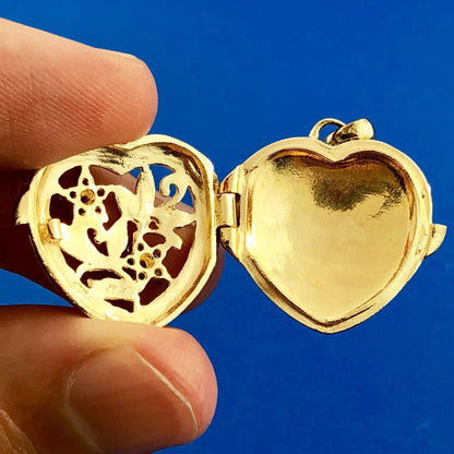 Vintage 925 Sterling Silver Vermeil Two Tone Sapphire Ruby Heart Locket Pendant