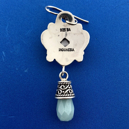 BA Suarti Sterling Silver 925 Abalone Aventurine Statement Drop Dangle Earrings