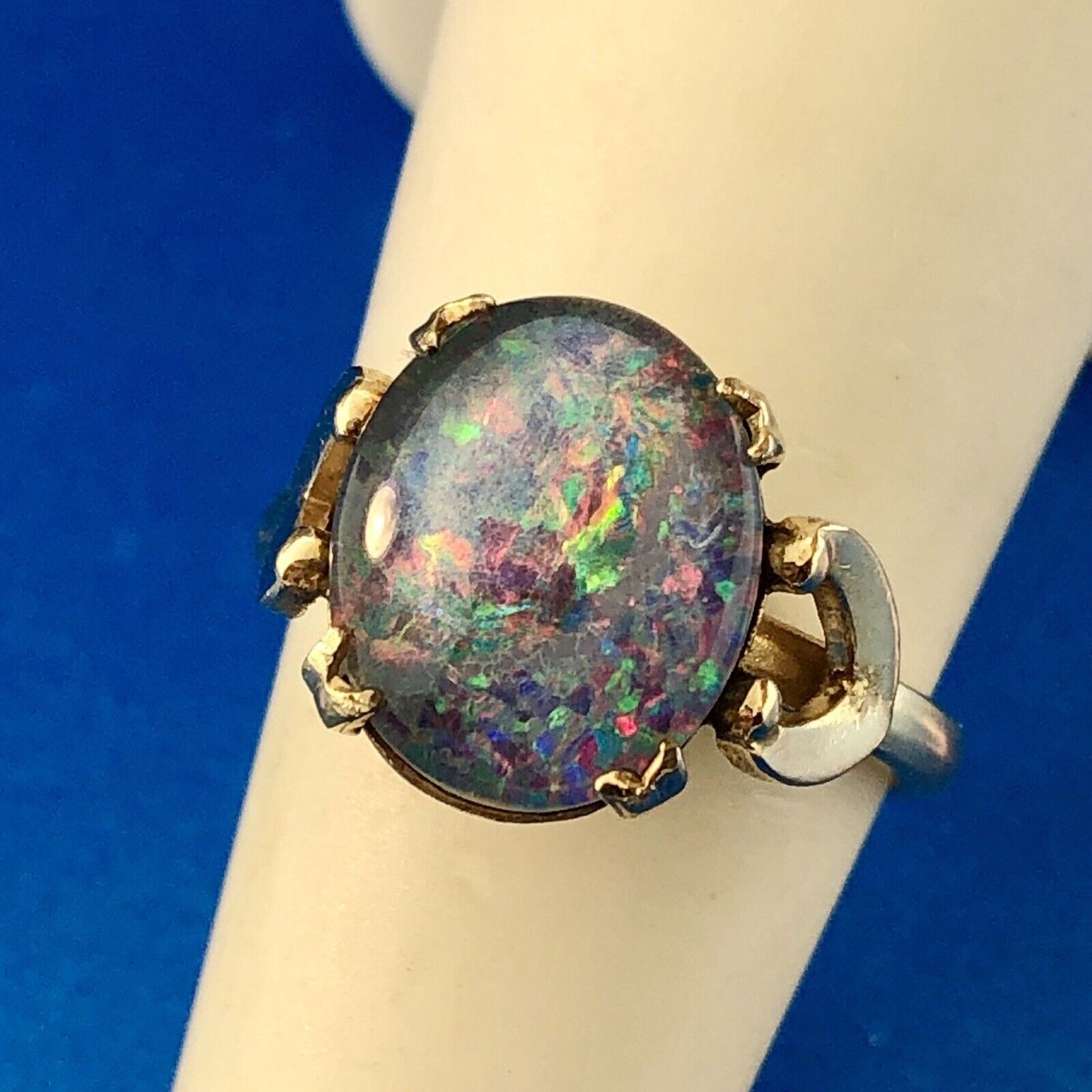 Vintage 10K Yellow Gold Filled Opal Doublet Cabochon October Anniversary Ring