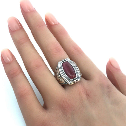 Native American 925 Sterling Silver Pink Jasper Heart Chakra Chunky Ring
