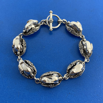 Vintage 925 Sterling Silver Rabbit In A Basket Peter Cottontail Toggle Bracelet