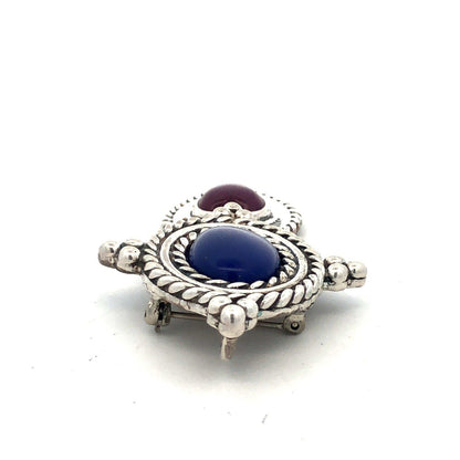 Native American 925 Sterling Silver Lapis Purple Jasper Pendant Brooch