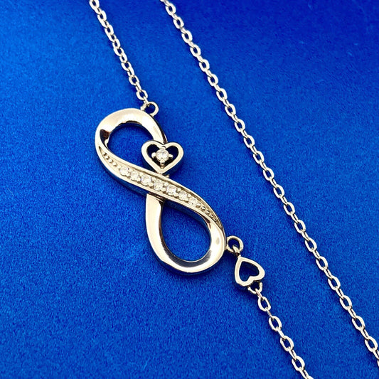 Lovely Sterling Silver 925 Diamond Infinity Eternity Figure 8 Heart Necklace