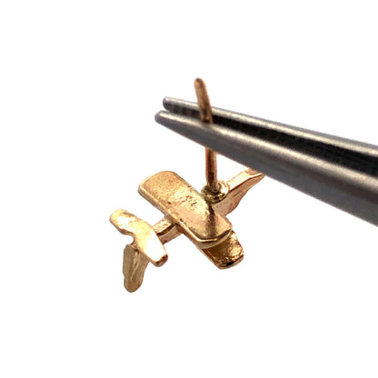 Estate 14K Yellow Gold Airplane Crop Duster Pilot Stud Earrings
