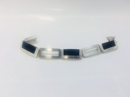 Vintage Taxco Mexico Sterling Silver 925 Lapis Lazuli Modernist Panel Bracelet