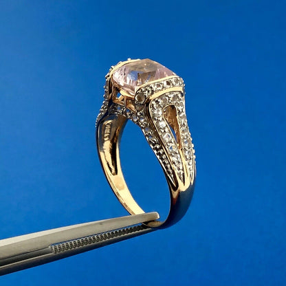Designer MEDA 14K Yellow White Gold Morganite Diamond Accented Statement Ring