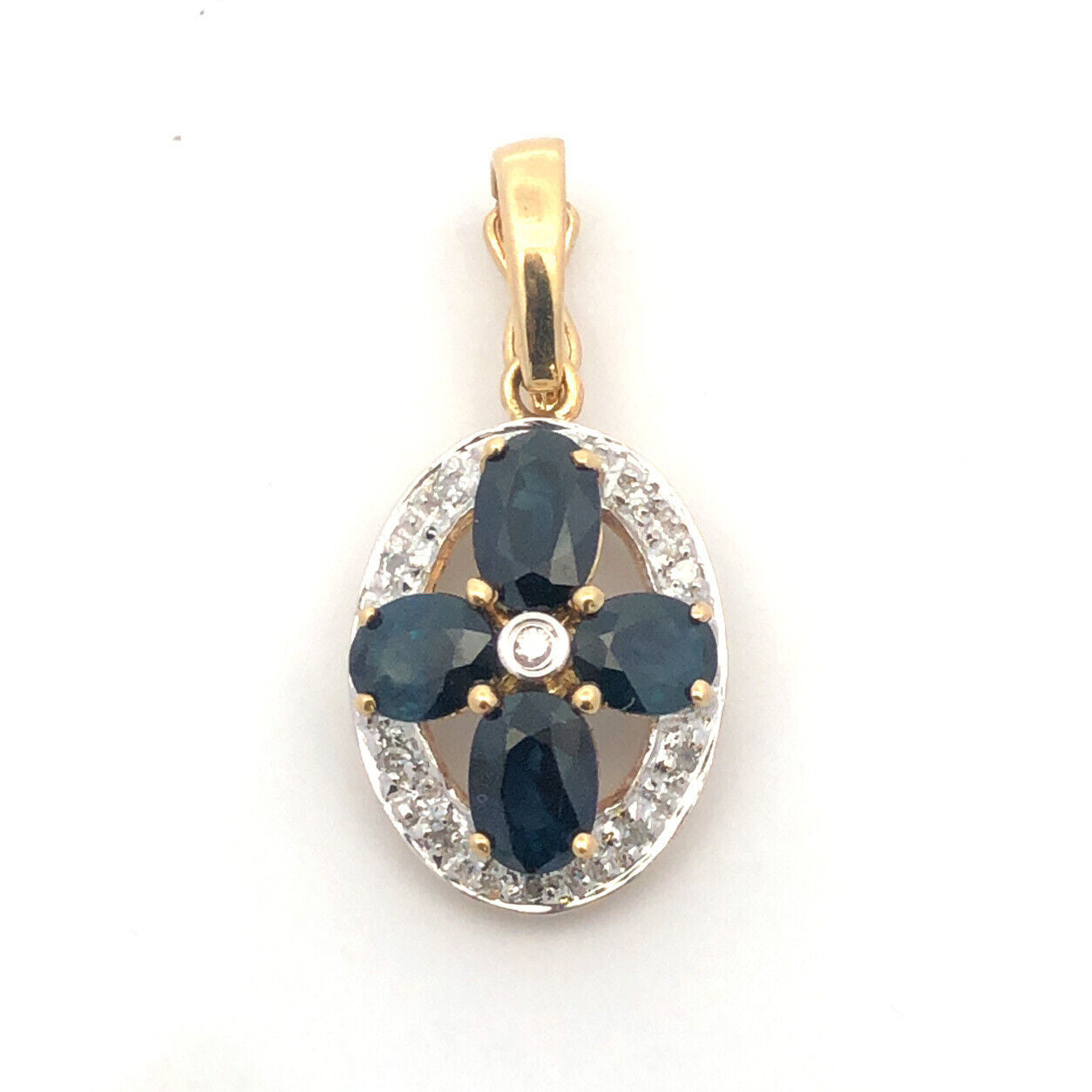 14k Yellow White Gold Oval Sapphire Diamond Enhancer Pendant