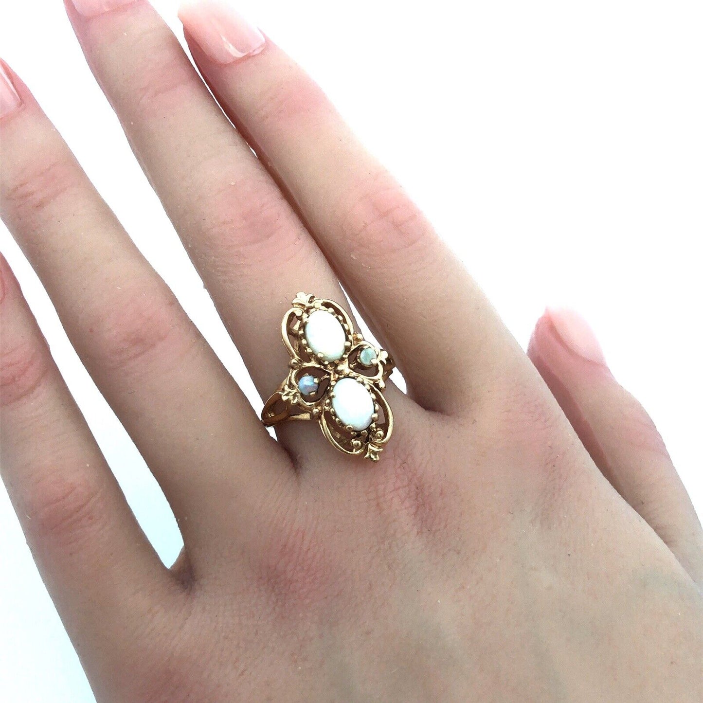 Vintage Art Deco Design 10K Yellow Gold Opal Statement Cocktail Ring