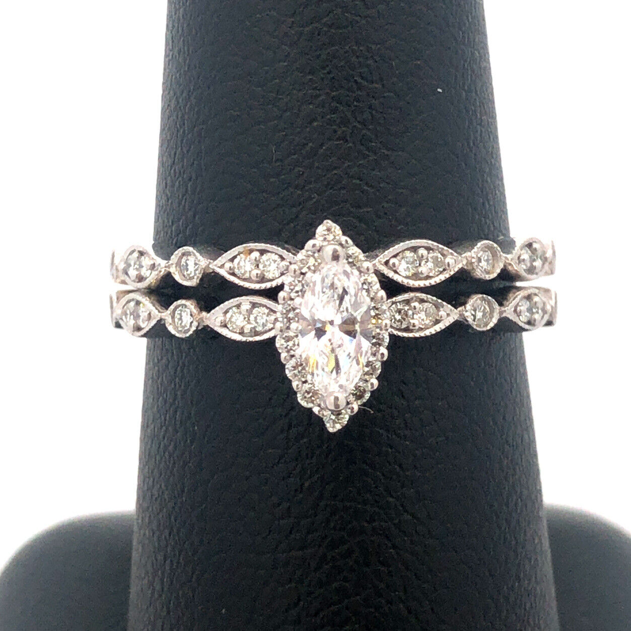 Designer SBT 14K White Gold Marquise Diamond Solitaire Accents 2 Ring Bridal Set