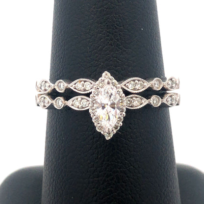 Designer SBT 14K White Gold Marquise Diamond Solitaire Accents 2 Ring Bridal Set