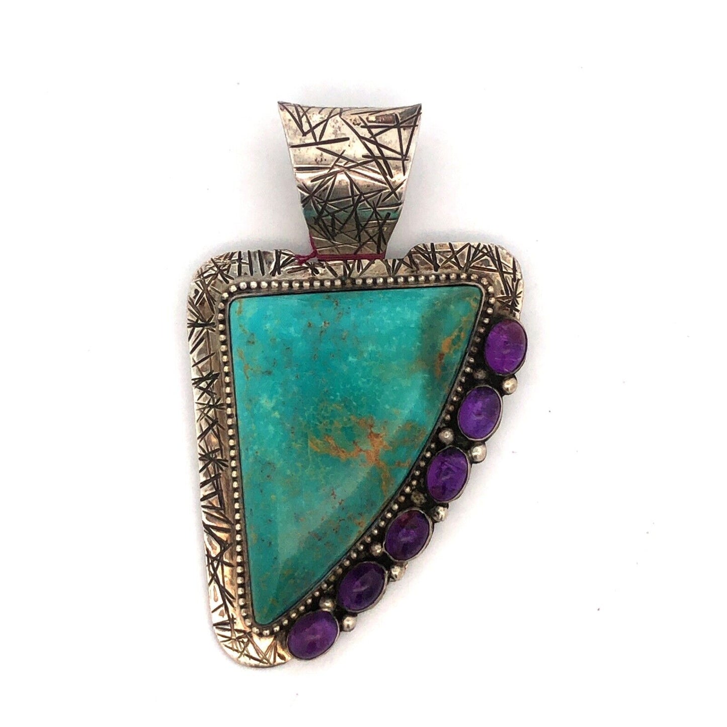 David Troutman Navajo 925 Sterling Silver Turquoise Amethyst Statement Pendant