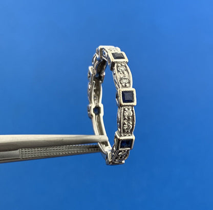 Gorgeous 14k White Gold Round Cut Diamond Princess Blue Sapphire Ring Size 7