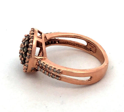 Estate 14K Rose Gold Round Chocolate Diamond Pave Cluster Halo Cocktail Ring
