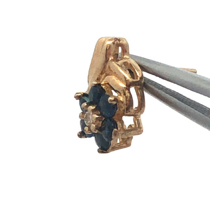 14K Yellow Gold Diamond Sapphire Floral Cluster September Anniversary Earrings