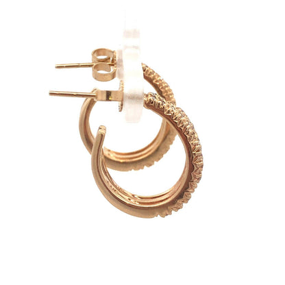 Classic 14K Yellow Gold Diamond Double Elongated Open Hoop Pierced Earrings