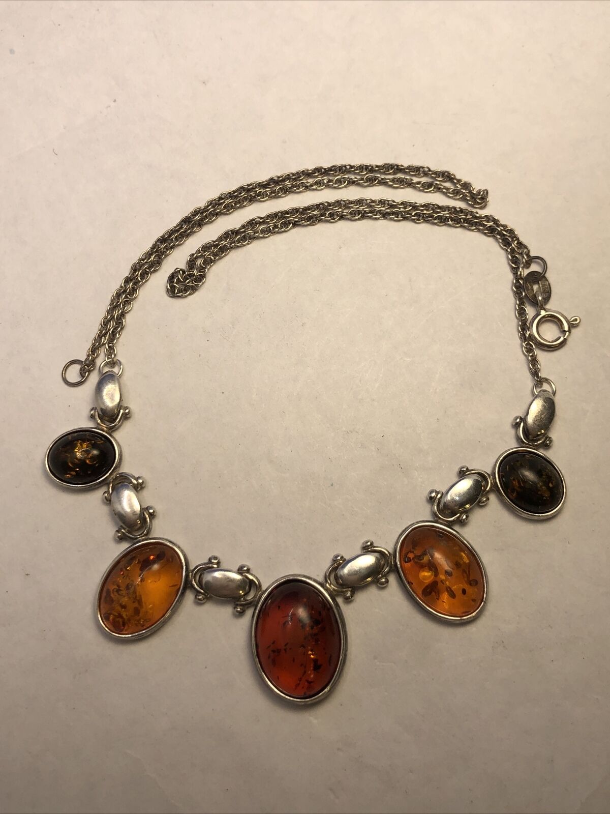 Designer PS 925 Sterling Silver Red Yellow Green Amber Station Necklace