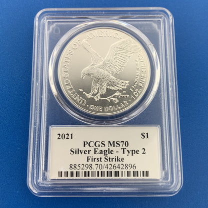 2021 Silver Eagle 999 Fine Silver PCGS MS 70 Type 2 First Strike Emily Damastra