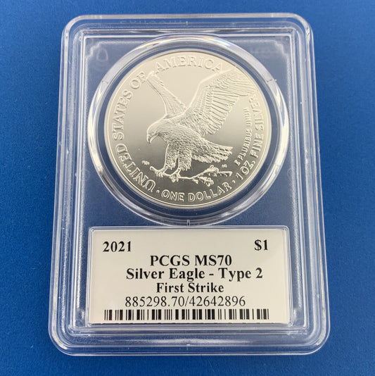 2021 Silver Eagle 999 Fine Silver PCGS MS 70 Type 2 First Strike Emily Damastra