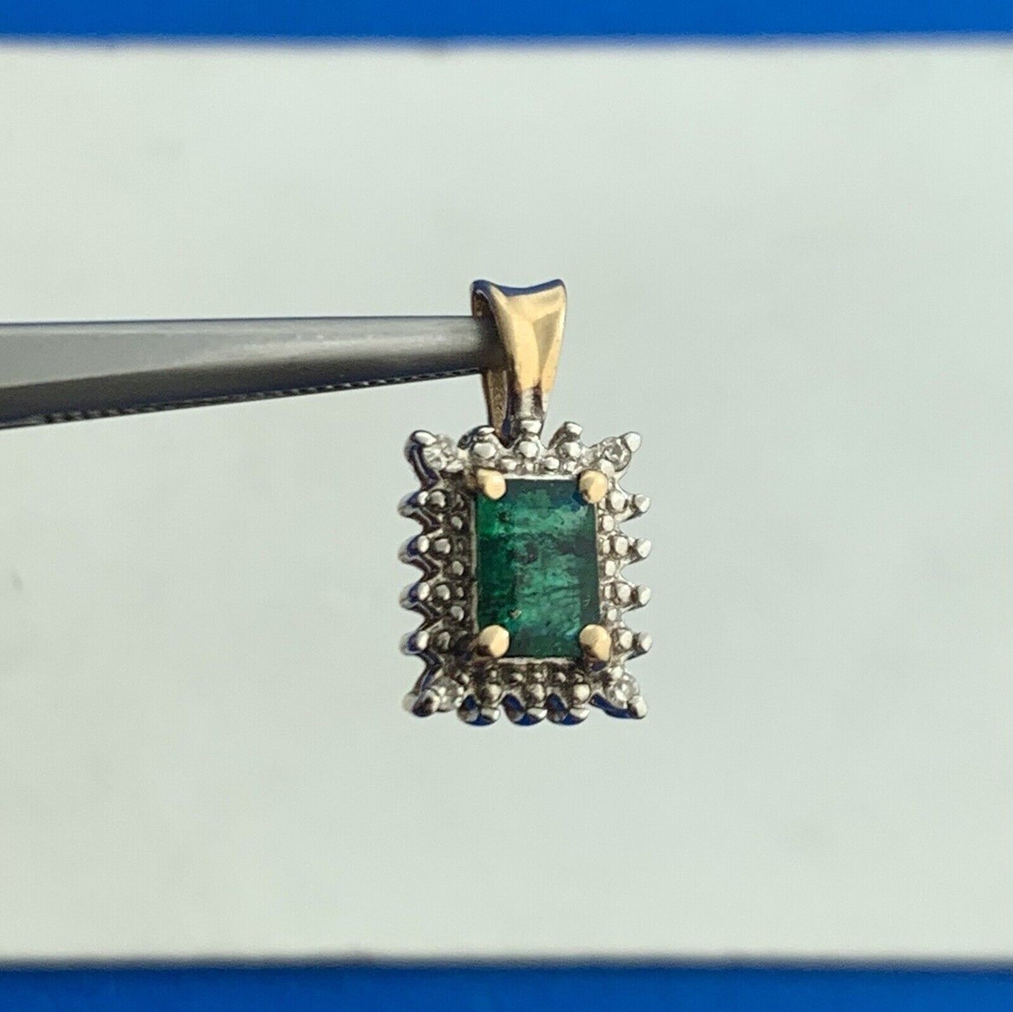 Designer 14K Yellow Gold Emerald Cut Emerald Diamond Accent Pendant