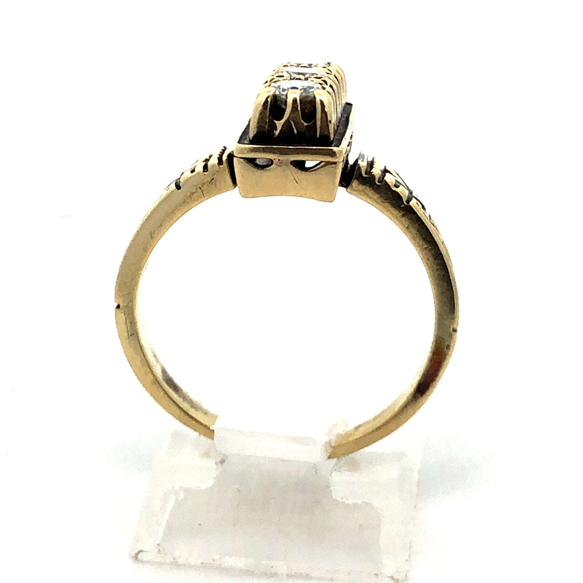 Custom Art Deco 14K Yellow Gold Diamond Trio Engagement Anniversary Ring