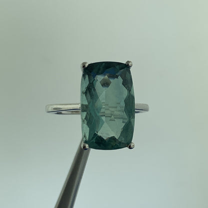 Designer Sterling Silver Rectangle Green Topaz Solitaire November Occasion Ring
