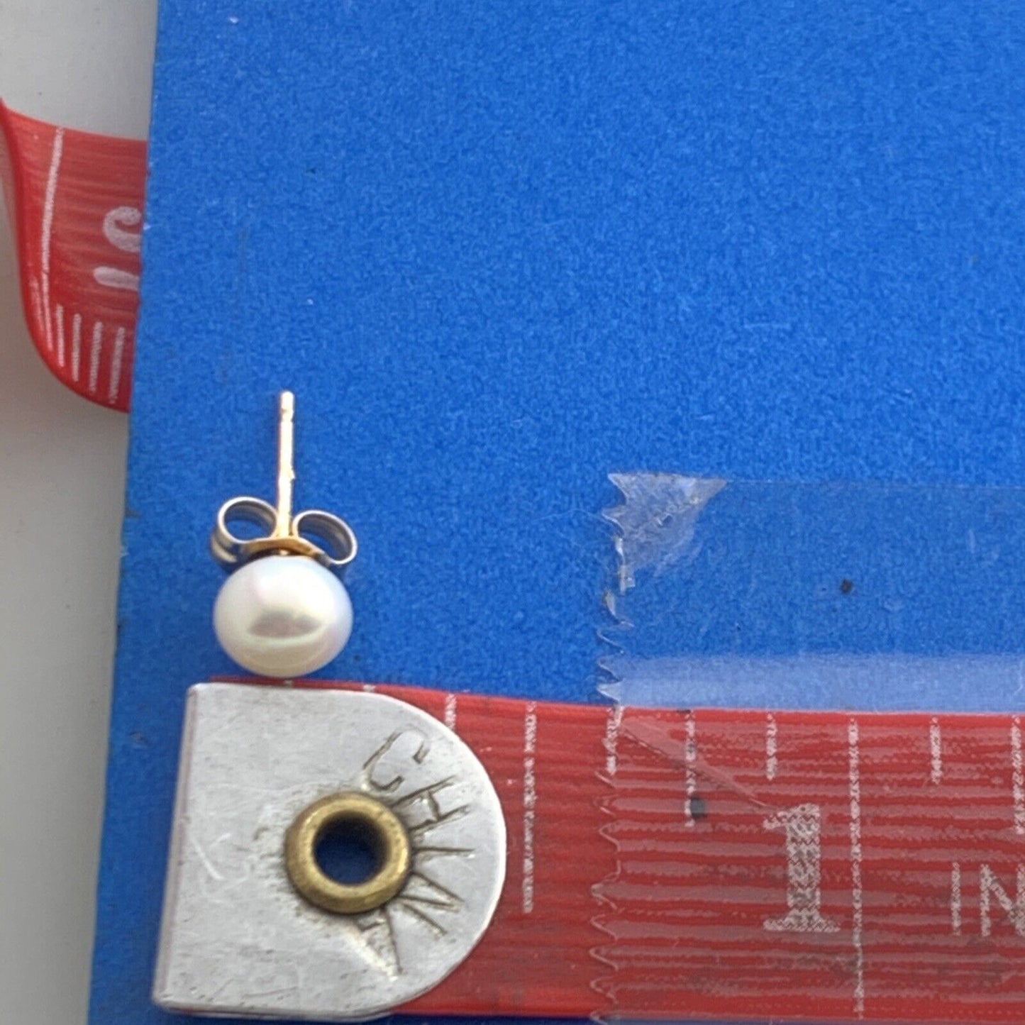 Designer OPC 14K Yellow Gold White Pearl Stud Earrings