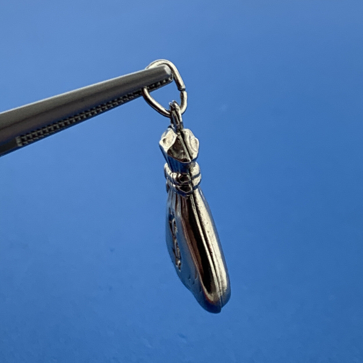 Designer AL Sterling Silver Double Money Bag $ Riches Good Luck Pendant Charm