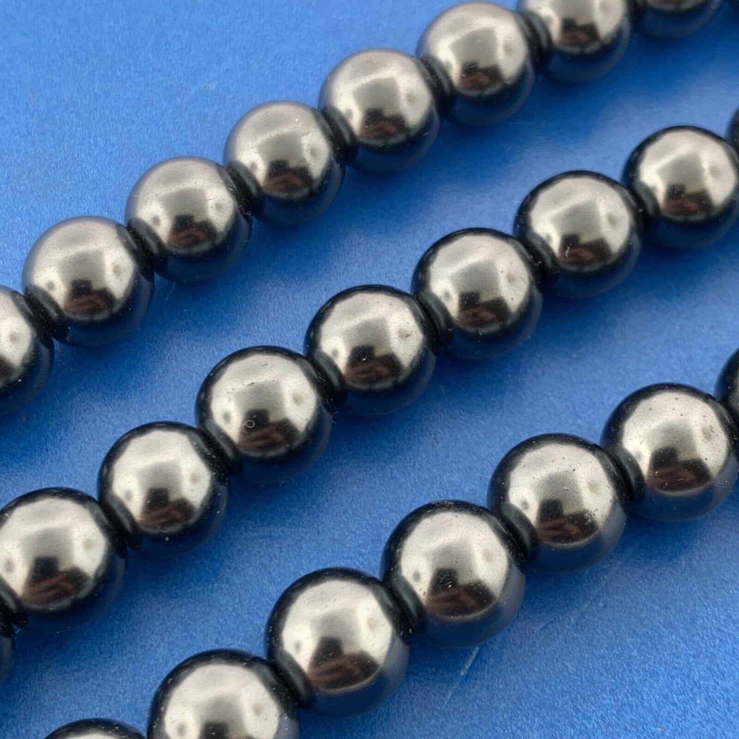 Retro Stunning Gunmetal Gray Faux Pearl Gray Rhinestone Runway 3 Strand Necklace