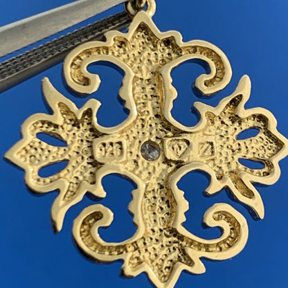 Designer 925 Sterling Silver Vermeil Diamond Scroll Drop Dangle Earrings